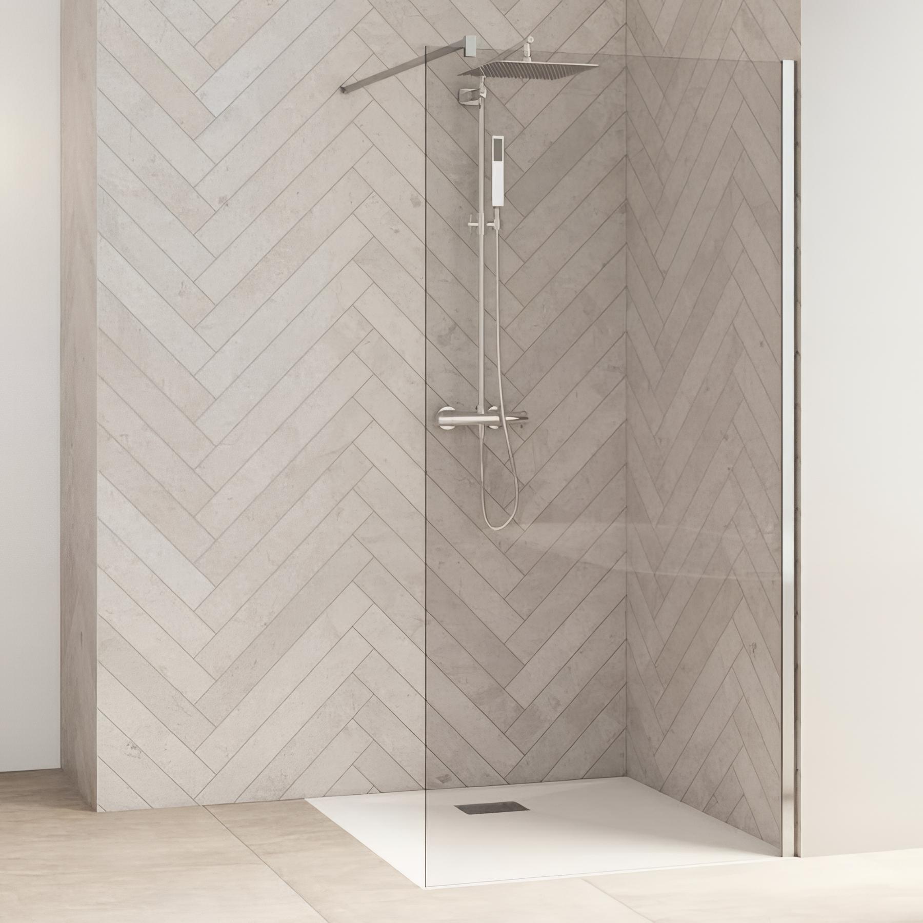 Paroi de douche fixe avec barre de renfort haute SMART Design solo L 1,00 m H 2,25m chromé