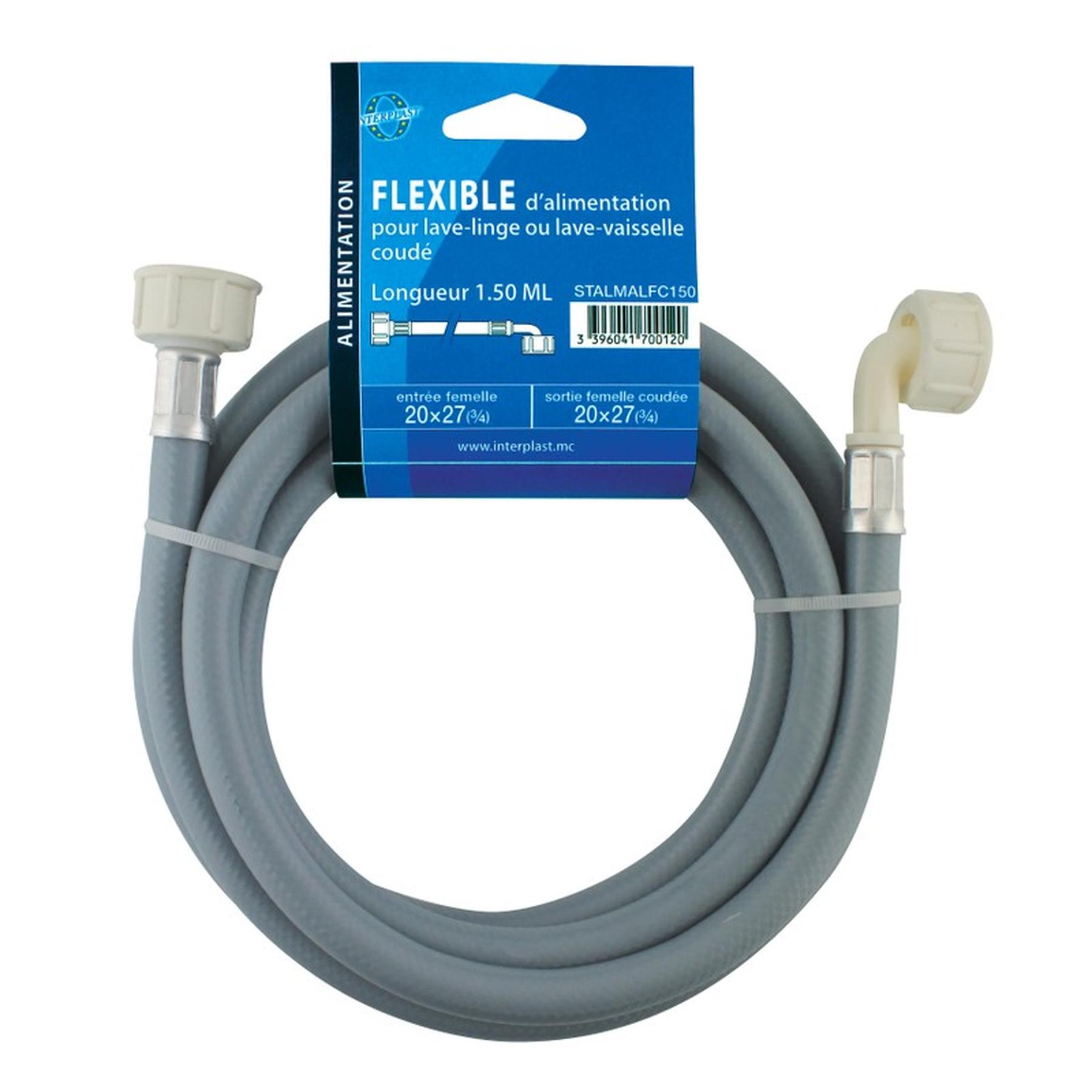 Flexible d'alimentation machine à laver Gamme PRO Ø3/4" coudé fem/fem longueur 1,50m