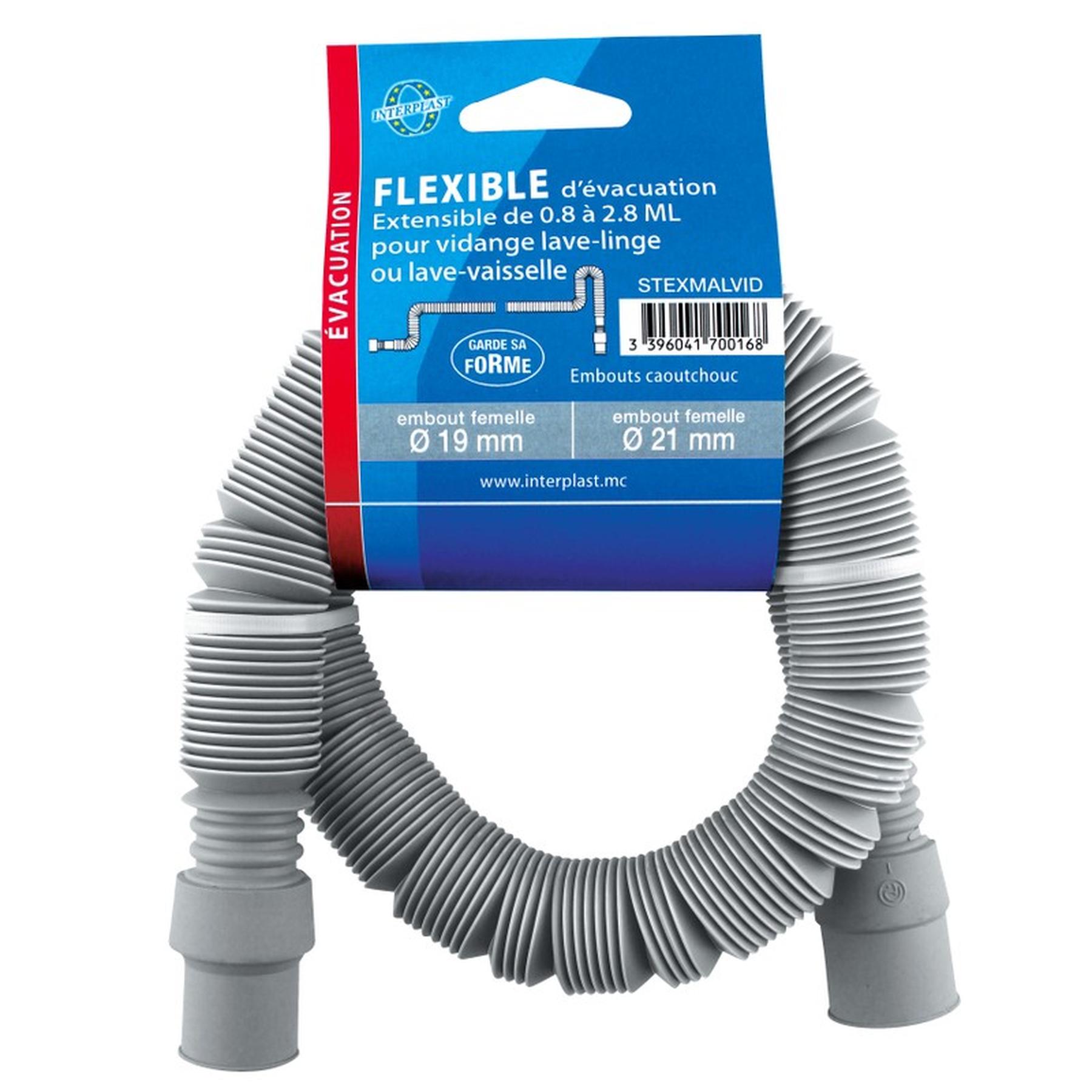 Flexible d'évacuation Gamme PRO extensible machine à laver Ø19x21 longueur 0,8-2,80m