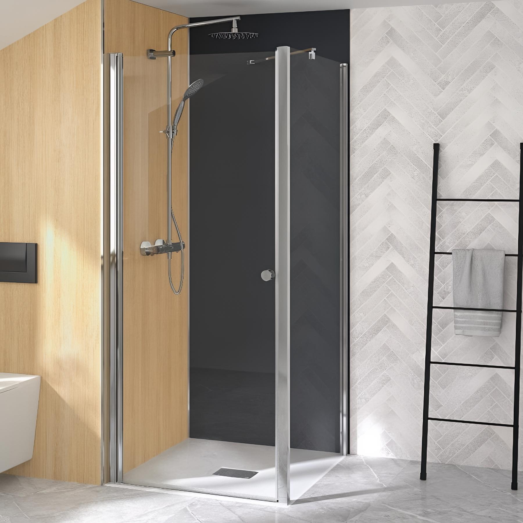 Paroi Supra Porte pivotante (extérieur) sans seuil à compléter avec partie fixe 100 chromé