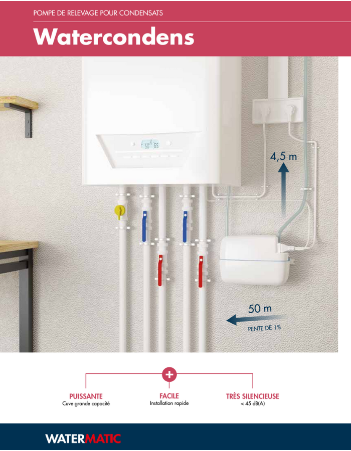 Pompe de relevage des condensats de chaudières GAZ à condensation WATERMATIC WATERCONDENS (prévoir WATERNEUTRAL en option)