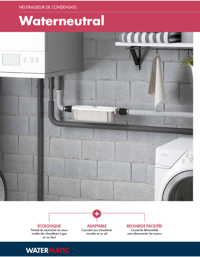 Neutraliseur des condensats de chaudières GAZ à condensation WATERMATIC WATERNEUTRAL prêt à l'emploi livré avec 1 sachet de granules