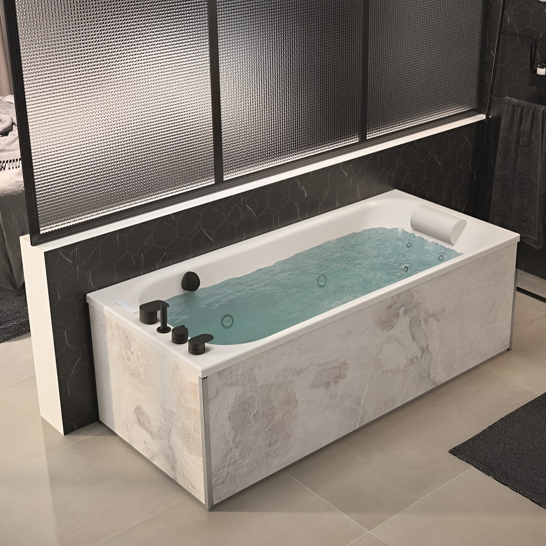 Baignoire droite KINÉDO ZUMBA 160x70 tête bain à droite sur châssis métallique